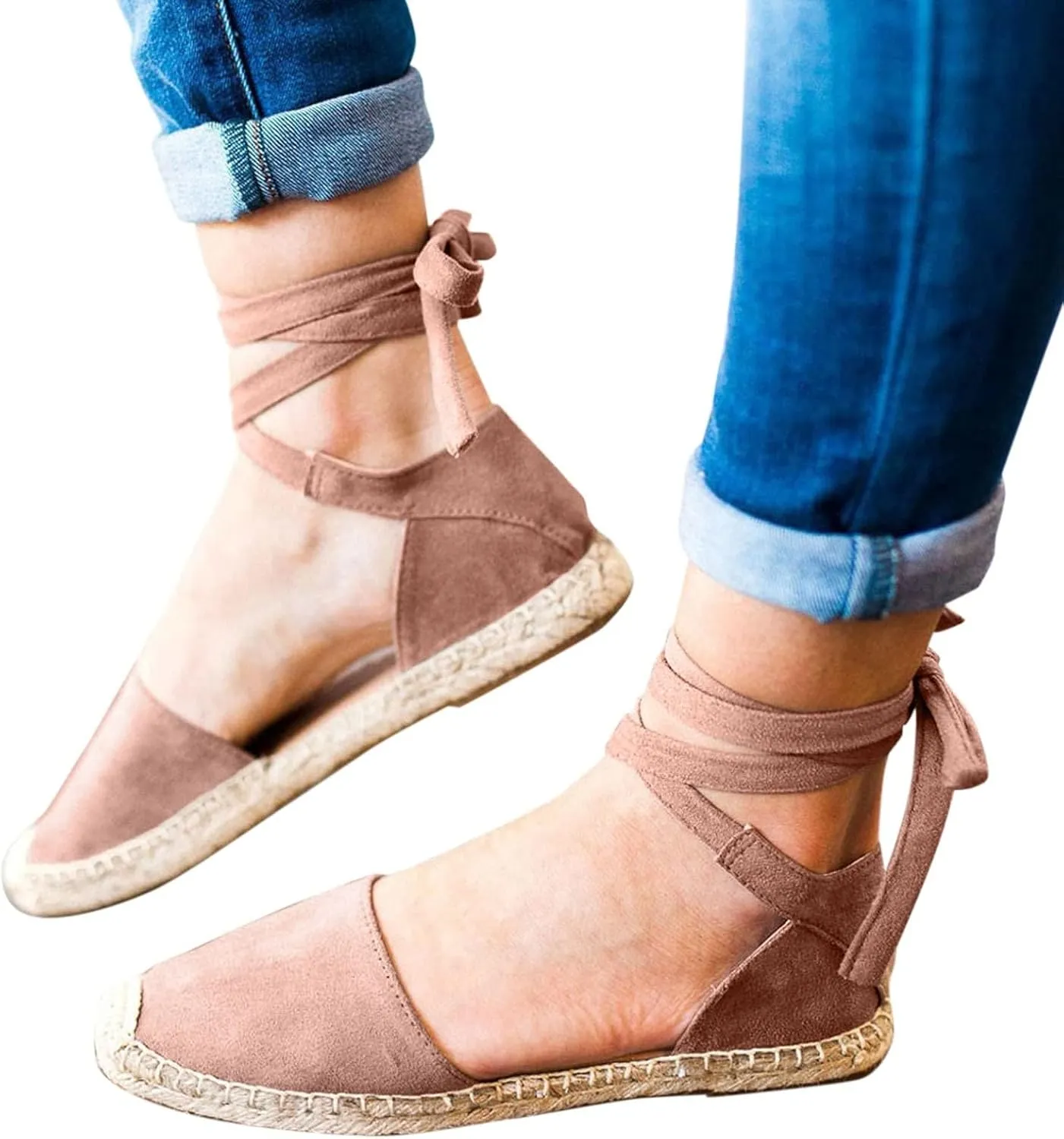 Ladies Flat Sandals Linen Vintage Cover Heel Espadrille Straw Solid Closed Toe Covered Beach Flat Toe Ankle Wrap,Classic Lace Up Summer Falt Strap Retro Black Dressy Shoes