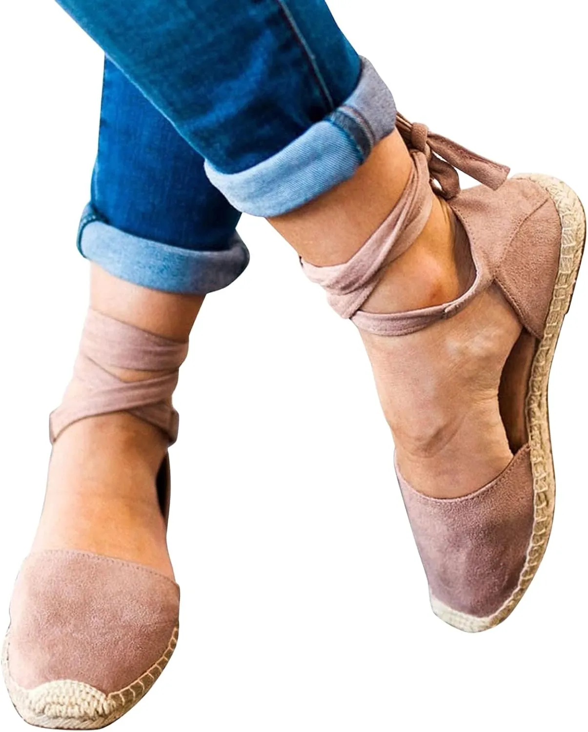 Ladies Flat Sandals Linen Vintage Cover Heel Espadrille Straw Solid Closed Toe Covered Beach Flat Toe Ankle Wrap,Classic Lace Up Summer Falt Strap Retro Black Dressy Shoes