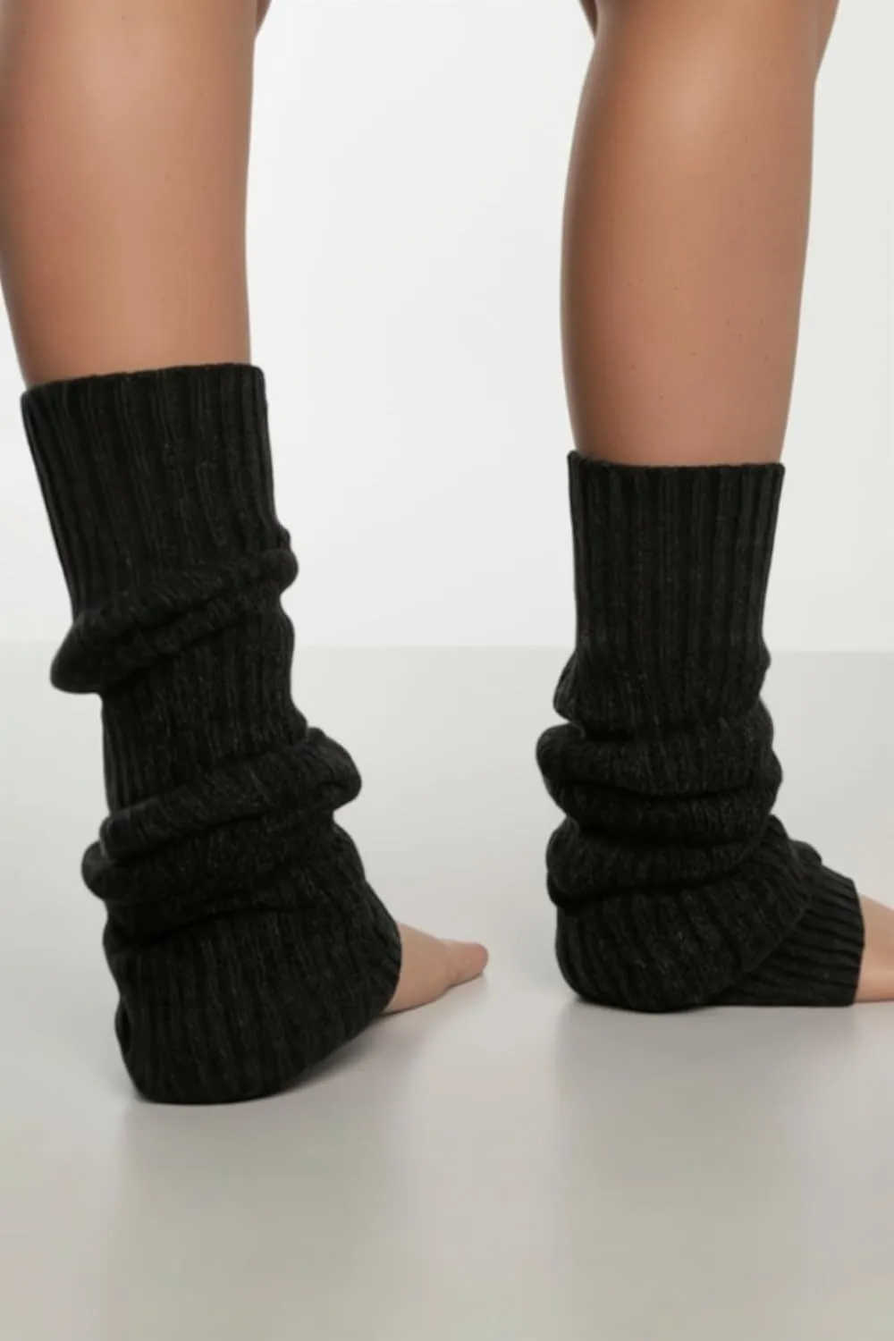 Lambswool Winter Ribbed Leg Warmers Natural Wool Footless Long Socks For Women
