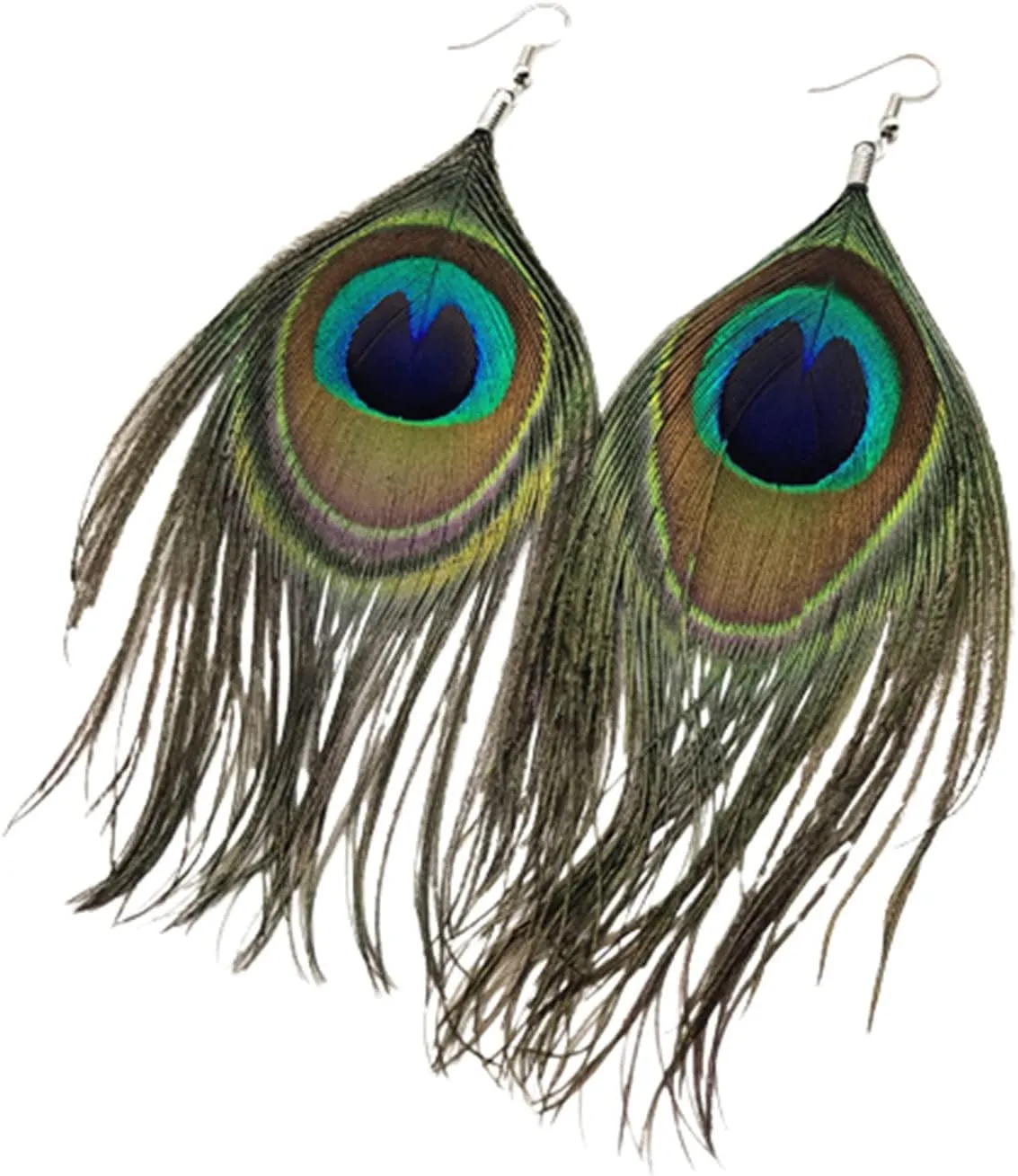 Long Feather Earrings Multicolor Tassel Feather Earrings Handmade Boho Bohemian Peacock Feather Hook Earrings for Women Jewelry
