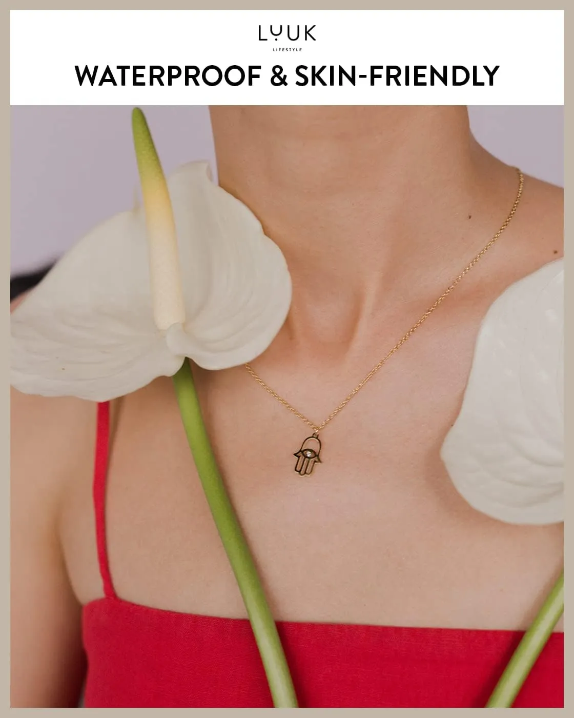 LUUK LIFESTYLE Stainless steel necklaces for women with pendant, trendy jewelry card with Happiness saying, lucky charm, friendship gift, women's jewellery, trendy gift idea for her, silver, gold and rose