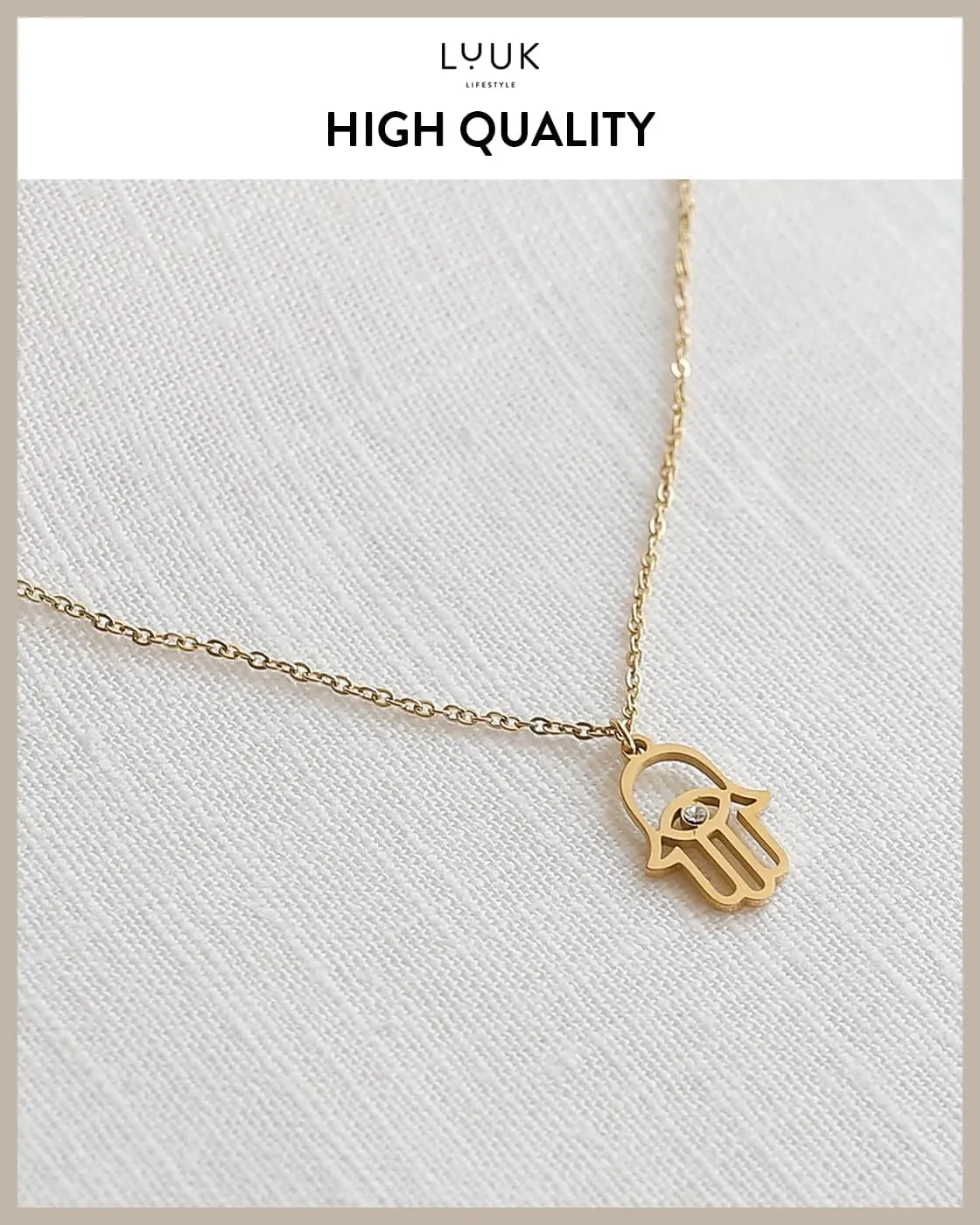 LUUK LIFESTYLE Stainless steel necklaces for women with pendant, trendy jewelry card with Happiness saying, lucky charm, friendship gift, women's jewellery, trendy gift idea for her, silver, gold and rose
