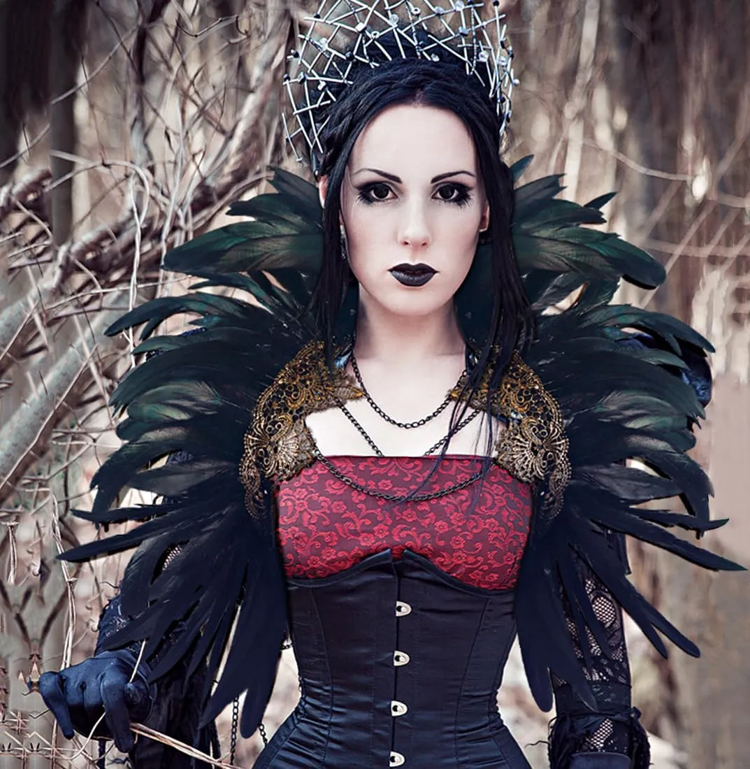 L'VOW Victorian Natural Feather Poncho Capelet Shrug Wrap Lace Collar Shoulder Halloween Witch Shawl Costumes