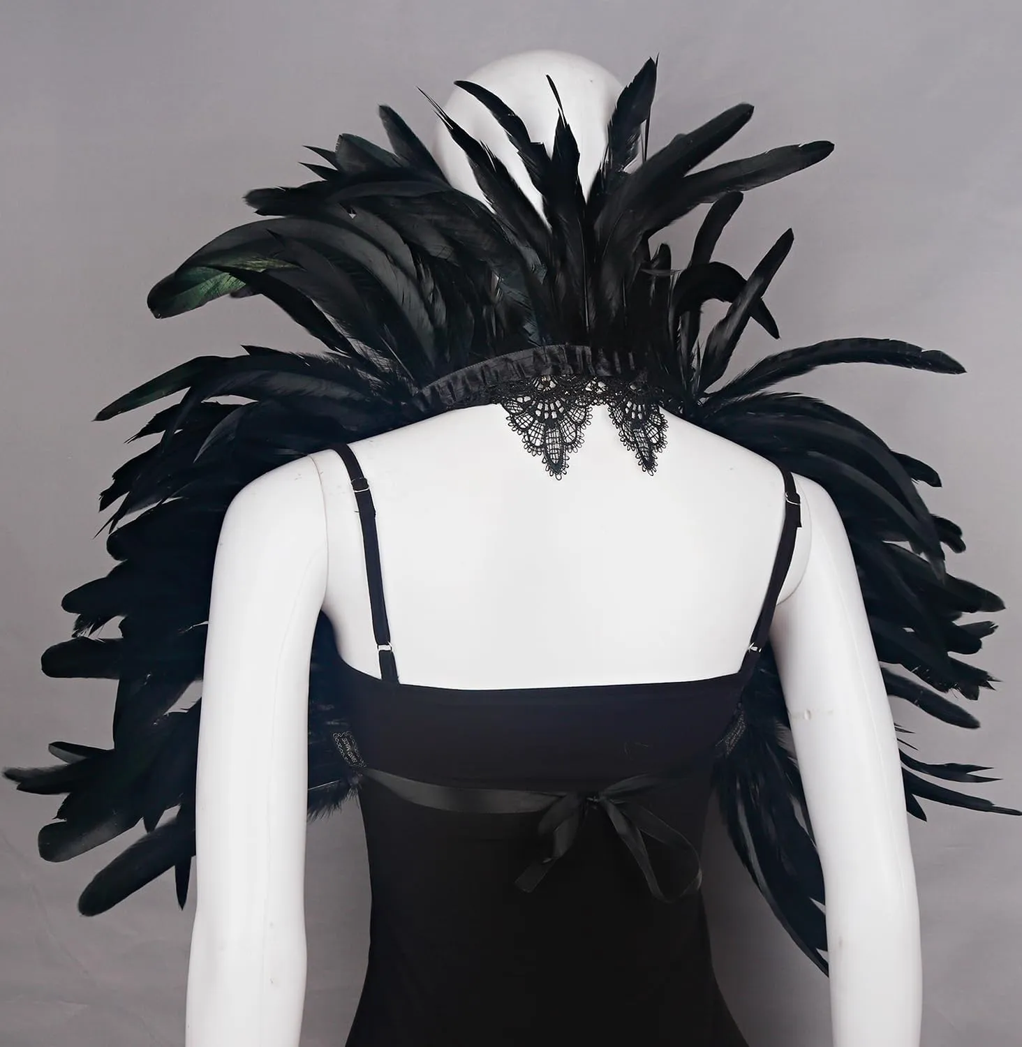 L'VOW Victorian Natural Feather Poncho Capelet Shrug Wrap Lace Collar Shoulder Halloween Witch Shawl Costumes