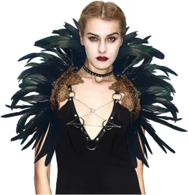 L'VOW Victorian Natural Feather Poncho Capelet Shrug Wrap Lace Collar Shoulder Halloween Witch Shawl Costumes