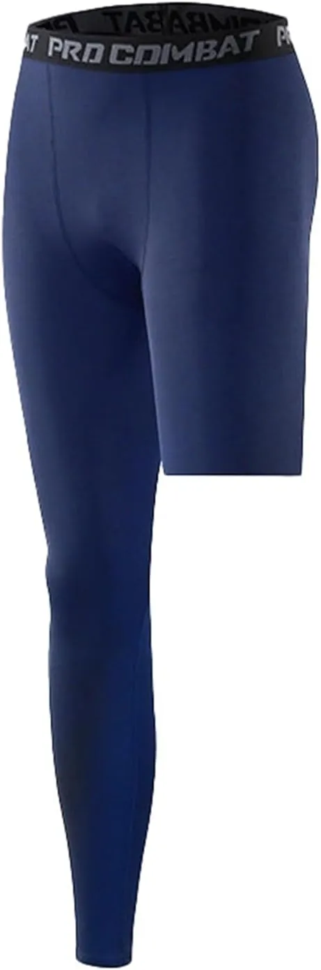 Men's Basketball Single Leg Tight Sports Pants 1/2 One Leg Compression Pants Athletic Base Layer Underwear
