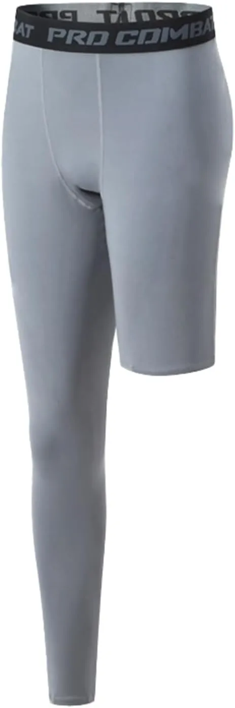 Men's Basketball Single Leg Tight Sports Pants 1/2 One Leg Compression Pants Athletic Base Layer Underwear