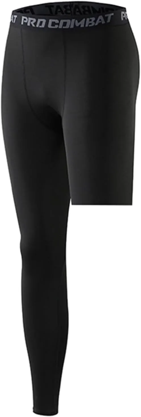 Men's Basketball Single Leg Tight Sports Pants 1/2 One Leg Compression Pants Athletic Base Layer Underwear