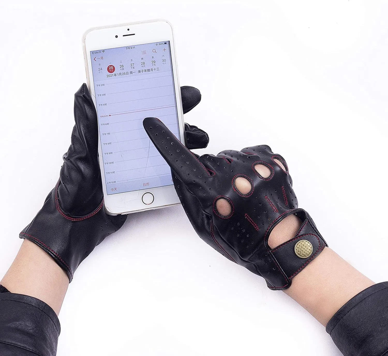 Men's Vegan Leather Full-finger Driving Touchscreen Gloves