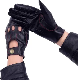 Men's Vegan Leather Full-finger Driving Touchscreen Gloves