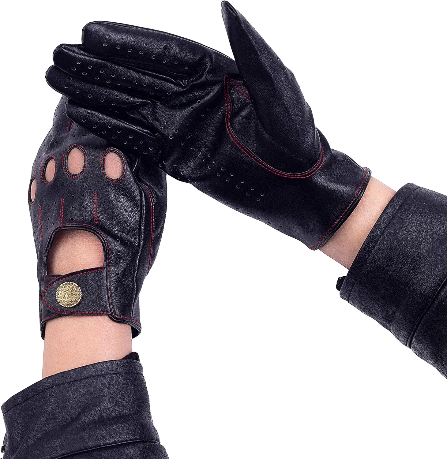 Men's Vegan Leather Full-finger Driving Touchscreen Gloves