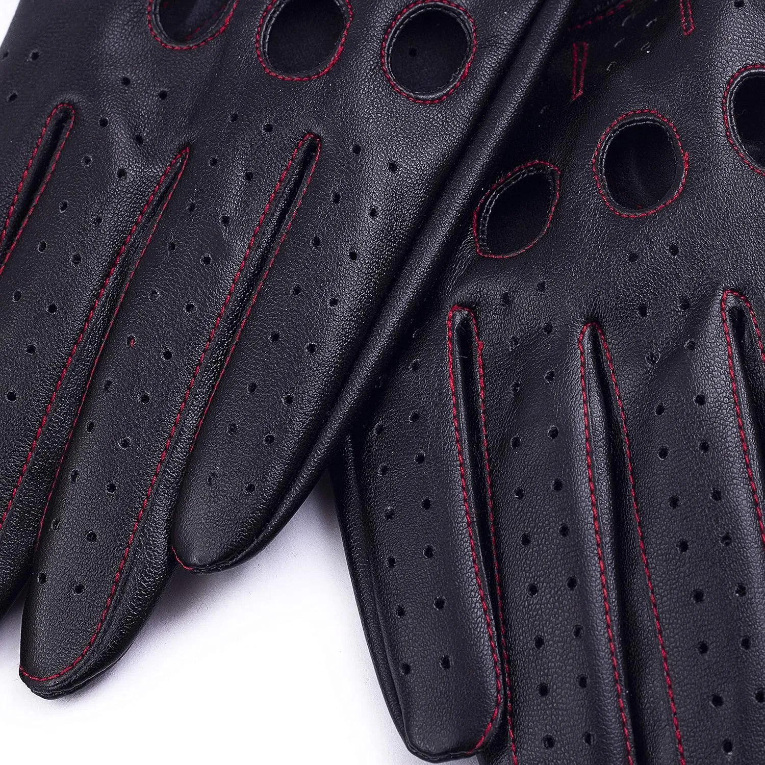 Men's Vegan Leather Full-finger Driving Touchscreen Gloves