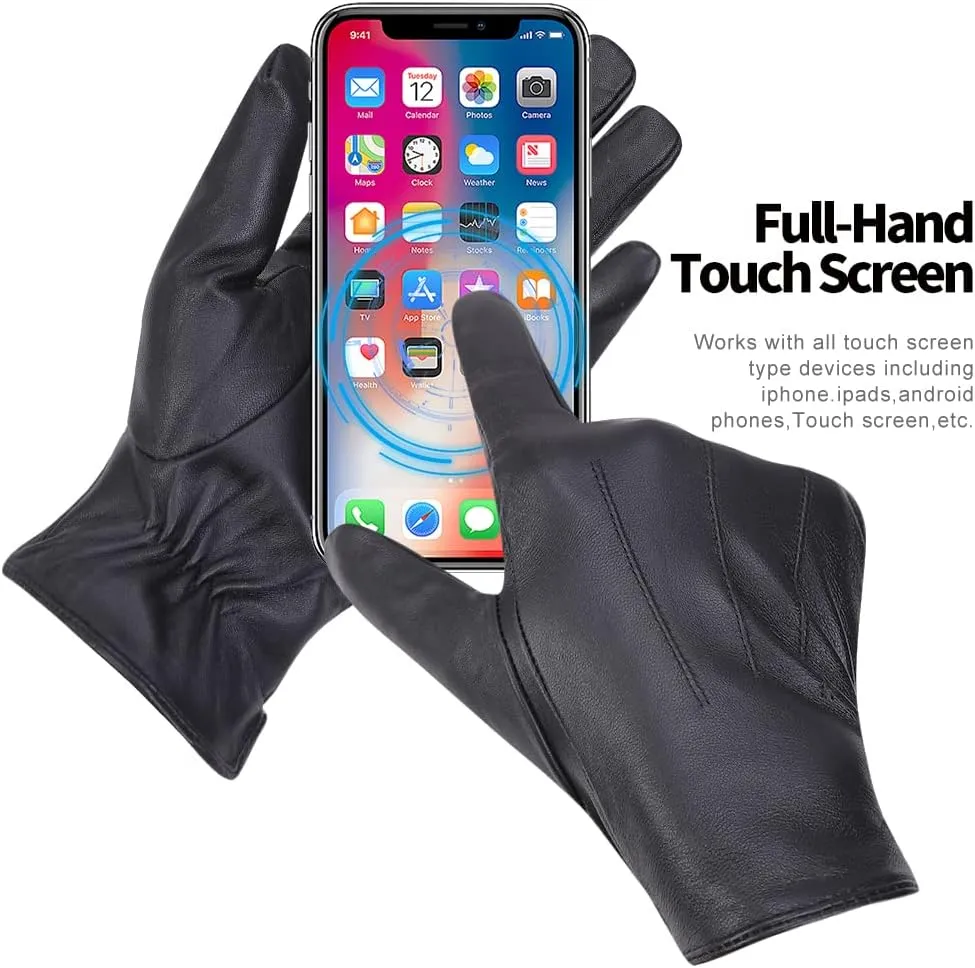 MGGMOKAY Mens Luxury Nappa Lambskin Leather Gloves Cashmere Lining