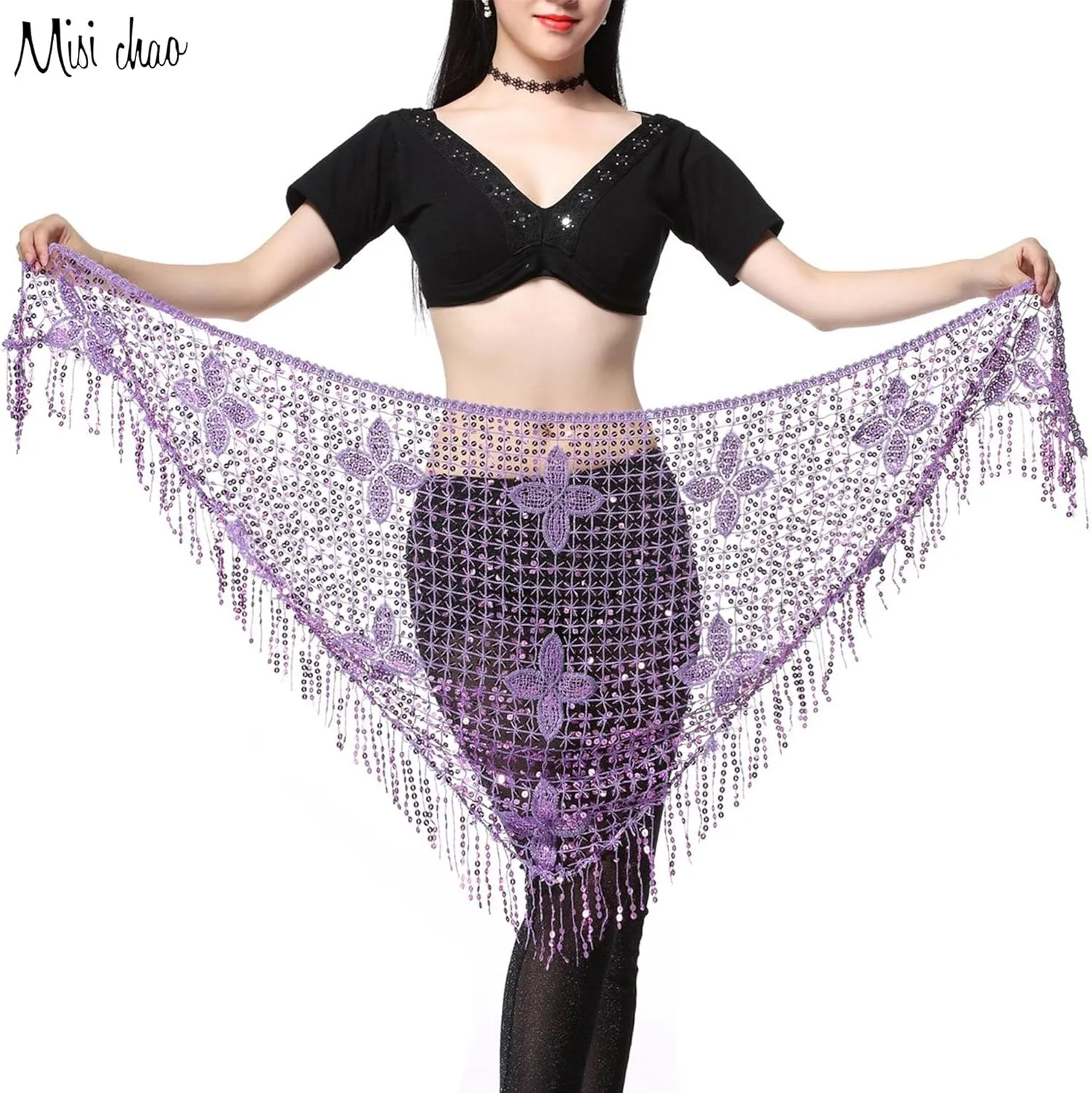 MISI CHAO Belly Dance Hip Scarf - Hip Skirt Belly Dancing Belt Triangle Shawl Tassel Belts Waist Chain for Women/Girls