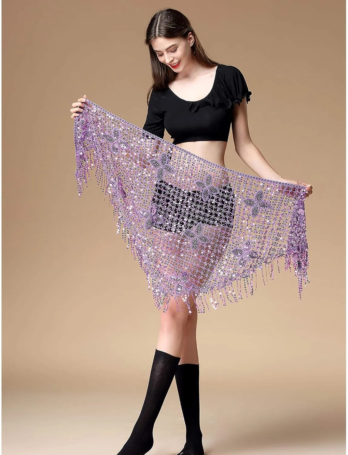 MISI CHAO Belly Dance Hip Scarf - Hip Skirt Belly Dancing Belt Triangle Shawl Tassel Belts Waist Chain for Women/Girls