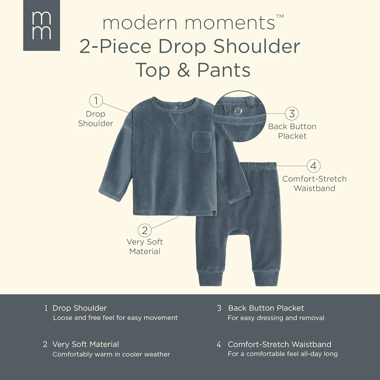 Modern Moments by Gerber Baby Velour 2-Piece Drop Shoulder Top & Pant Set