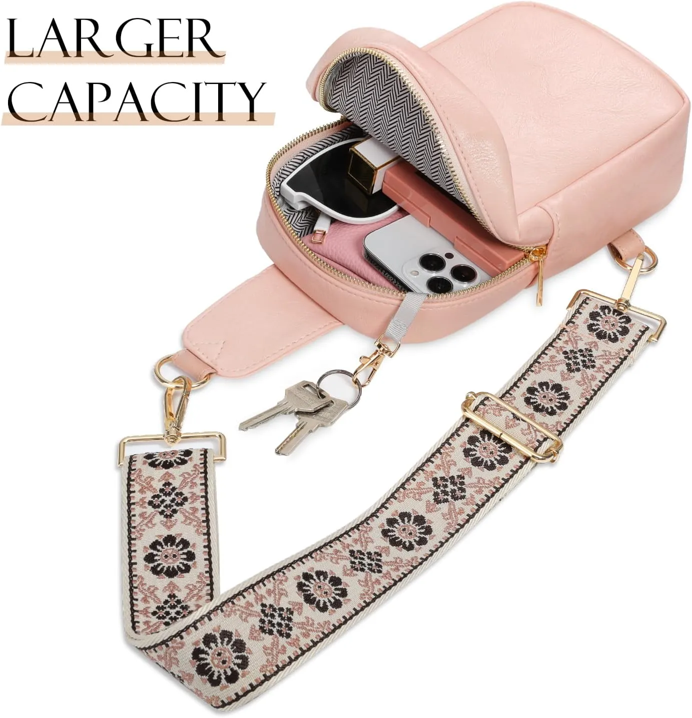 MoKo Vegan Leather Sling Bag - Small Trendy Casual Detachable Shoulder Strap Crossbody Bags for Women and Men Hiking Travel