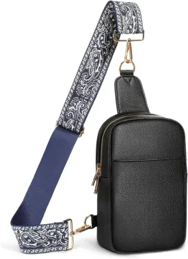 MoKo Vegan Leather Sling Bag - Small Trendy Casual Detachable Shoulder Strap Crossbody Bags for Women and Men Hiking Travel