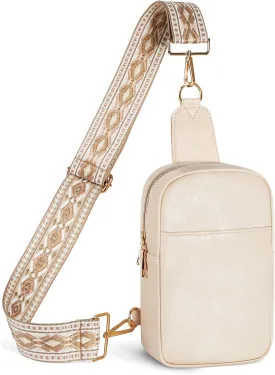 MoKo Vegan Leather Sling Bag - Small Trendy Casual Detachable Shoulder Strap Crossbody Bags for Women and Men Hiking Travel