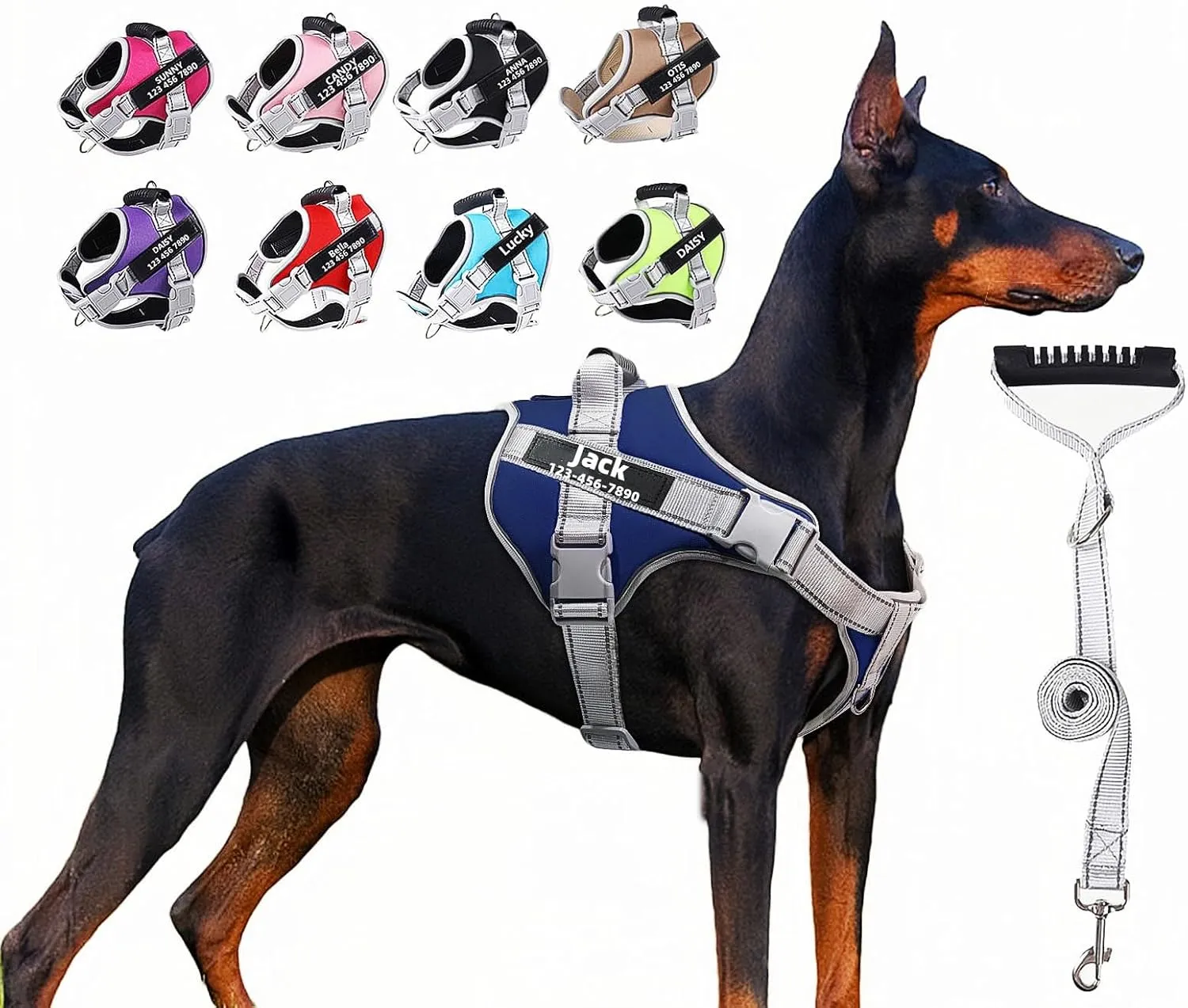 Moonpet Upgraded Personalized Custom No Pull Tactical Dog Harness Leash Set with Name and Phone Number, Heavy Duty Pet Dog Vest Harness for Training and Walking (XS-XXL, 9 Colorful)