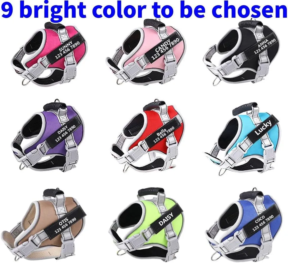 Moonpet Upgraded Personalized Custom No Pull Tactical Dog Harness Leash Set with Name and Phone Number, Heavy Duty Pet Dog Vest Harness for Training and Walking (XS-XXL, 9 Colorful)