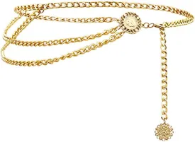 Multilayer Alloy Waist Chain S Size Body Chain for Women Golden Waist Belt Pendant Belly Chain Adjustable Body Harness for Jeans Dresses  Gold Style 1