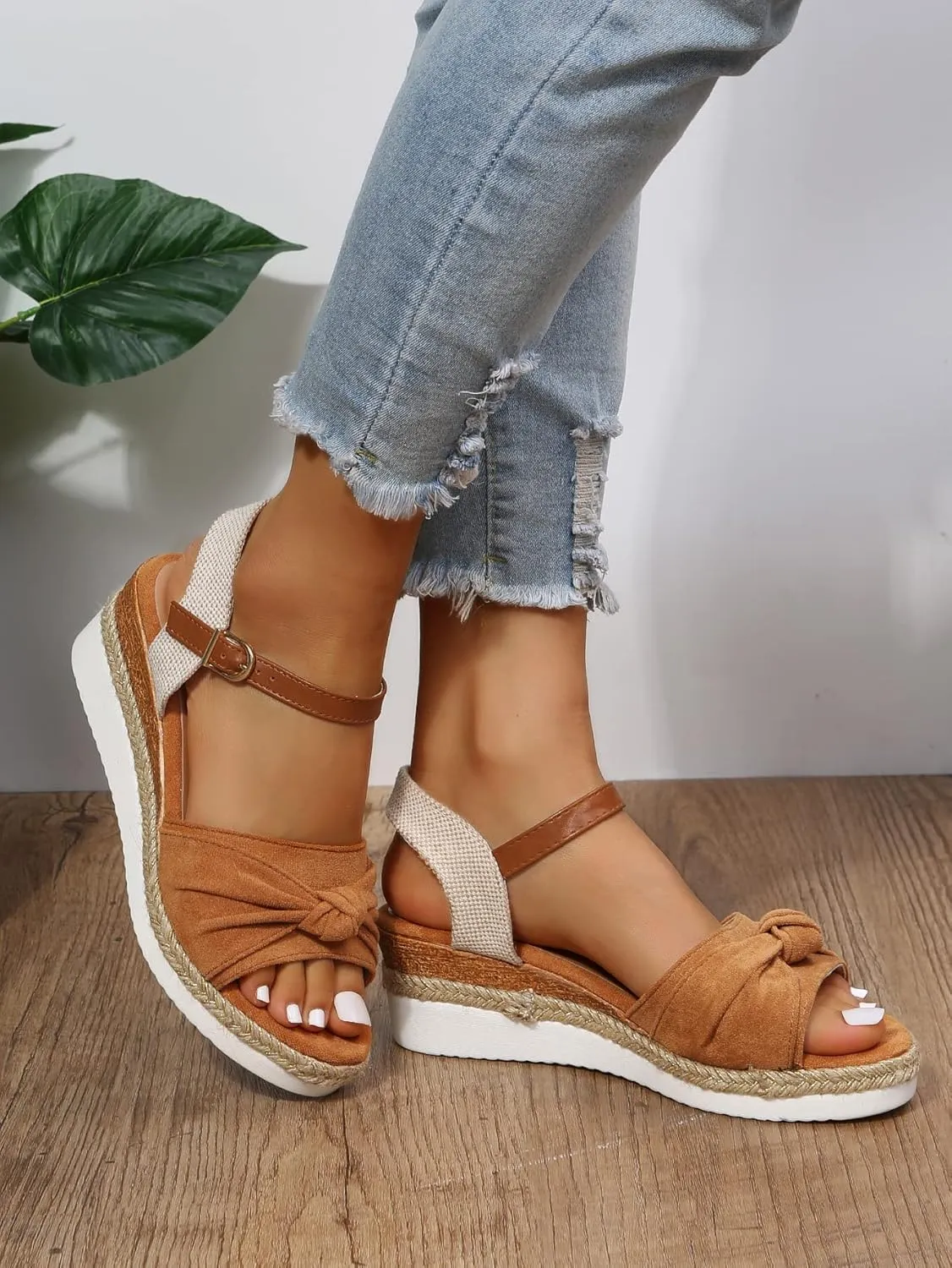Orthopedic Platform Wedge Sandals for Women Summer Dressy Breathable Open Toe Strappy Ankle Strap Metal Buckle Slip On Sandals Beach Boho Sandal Comfortable Outdoor Shoes