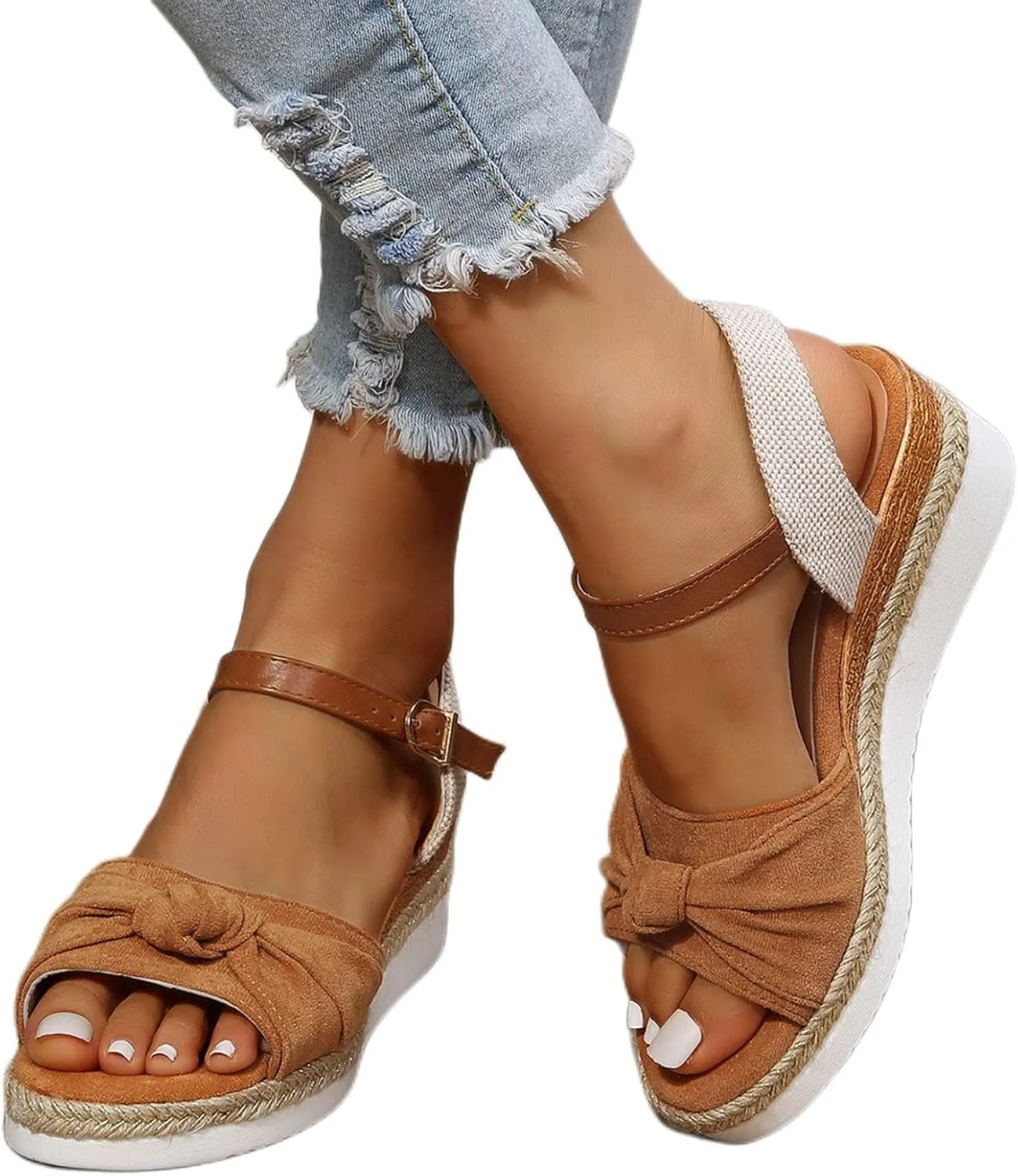 Orthopedic Platform Wedge Sandals for Women Summer Dressy Breathable Open Toe Strappy Ankle Strap Metal Buckle Slip On Sandals Beach Boho Sandal Comfortable Outdoor Shoes