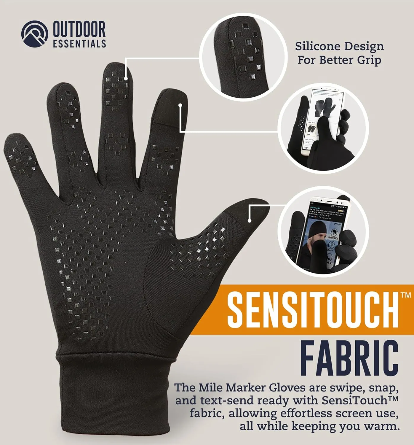 OutdoorEssentials Running Gloves - Touchscreen Men's Winter Gloves - Glove Liners - Hiking Gloves Cold Weather - Warm Gloves