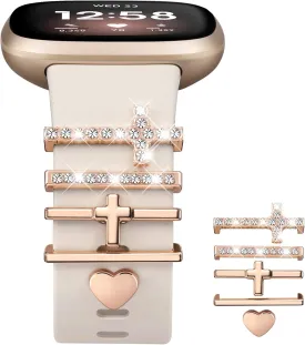Ouwegaga Compatible with Fitbit Versa 4 Bands for Woman/Sense 2/Sense/Versa 3 Bands, Soft Silicone Sport Strap with 5Pcs Charm Decorative Ring Loops Compatible with Fitbit Smartwatch, Multi Colors