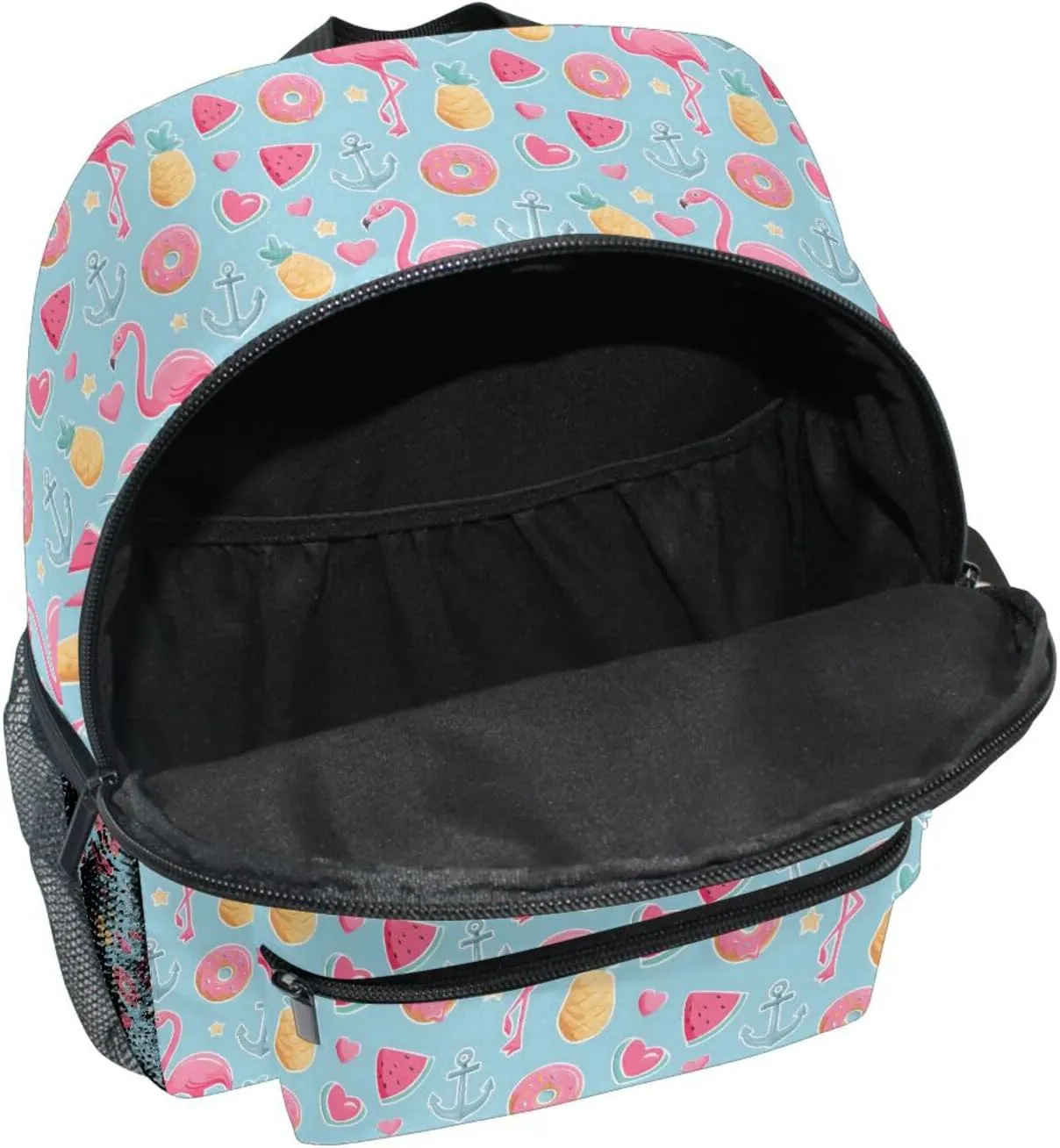 panksolu Flamingo Doughnut Pineapple Watermelon Toddler Backpack for Boys Girls,Kid Backpack with Chest Clip and Name Tag, S