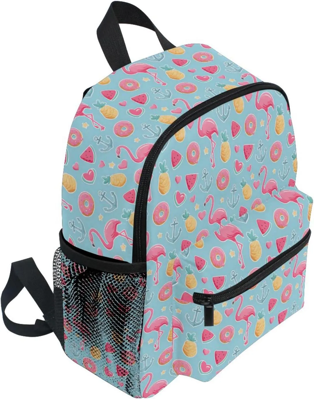 panksolu Flamingo Doughnut Pineapple Watermelon Toddler Backpack for Boys Girls,Kid Backpack with Chest Clip and Name Tag, S