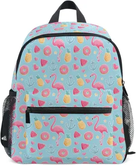 panksolu Flamingo Doughnut Pineapple Watermelon Toddler Backpack for Boys Girls,Kid Backpack with Chest Clip and Name Tag, S