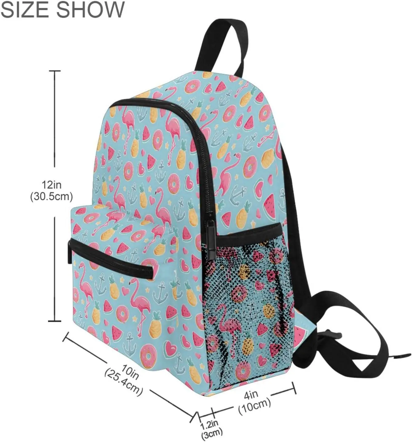 panksolu Flamingo Doughnut Pineapple Watermelon Toddler Backpack for Boys Girls,Kid Backpack with Chest Clip and Name Tag, S