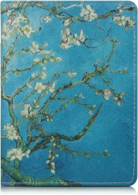 Passport Holder, Slim Travel Wallet RFID Blocking Card Case Passport Cover Protector Travel Essentials with Credit Card Slots Pockets for Women/Men, Almond Blossom Tree