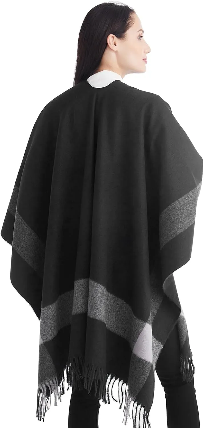Poncho Shawl Wraps for Women, Women's Soft Warm Ponchos Sweaters Open Front Travel Poncho Cape for fall winter Spring