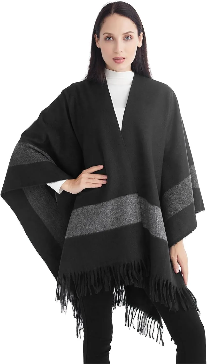 Poncho Shawl Wraps for Women, Women's Soft Warm Ponchos Sweaters Open Front Travel Poncho Cape for fall winter Spring