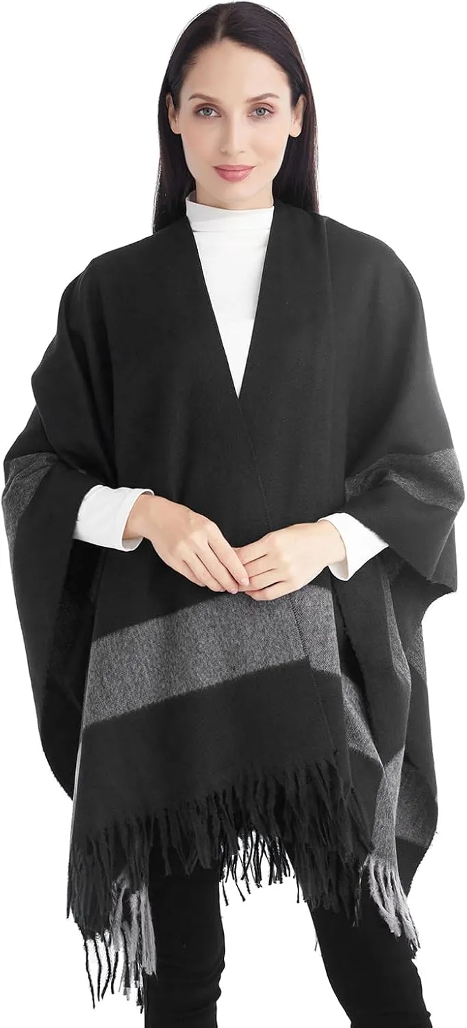 Poncho Shawl Wraps for Women, Women's Soft Warm Ponchos Sweaters Open Front Travel Poncho Cape for fall winter Spring