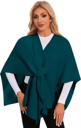 PULI Womens Rib Open Front Shawl Wraps Chunky Knit Ponchos Sweater Travel Scarf Elegant Capes Cardigan for Fall Winter
