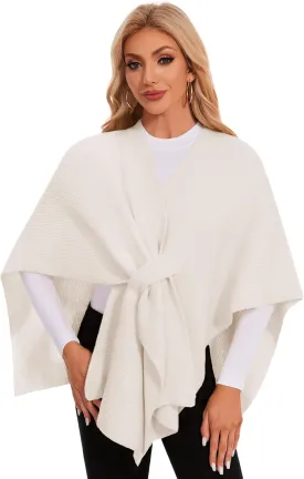 PULI Womens Rib Open Front Shawl Wraps Chunky Knit Ponchos Sweater Travel Scarf Elegant Capes Cardigan for Fall Winter