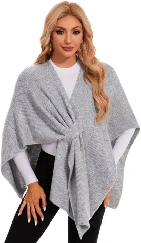PULI Womens Rib Open Front Shawl Wraps Chunky Knit Ponchos Sweater Travel Scarf Elegant Capes Cardigan for Fall Winter