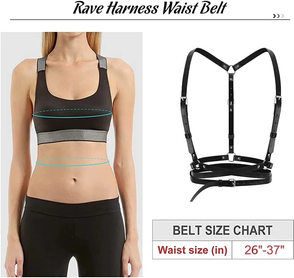 Punk Belt Black Pu Leather Harness Belt for Women Goth Body Adjustable Waist Belts Rave Halloween Dresses Party Accessories