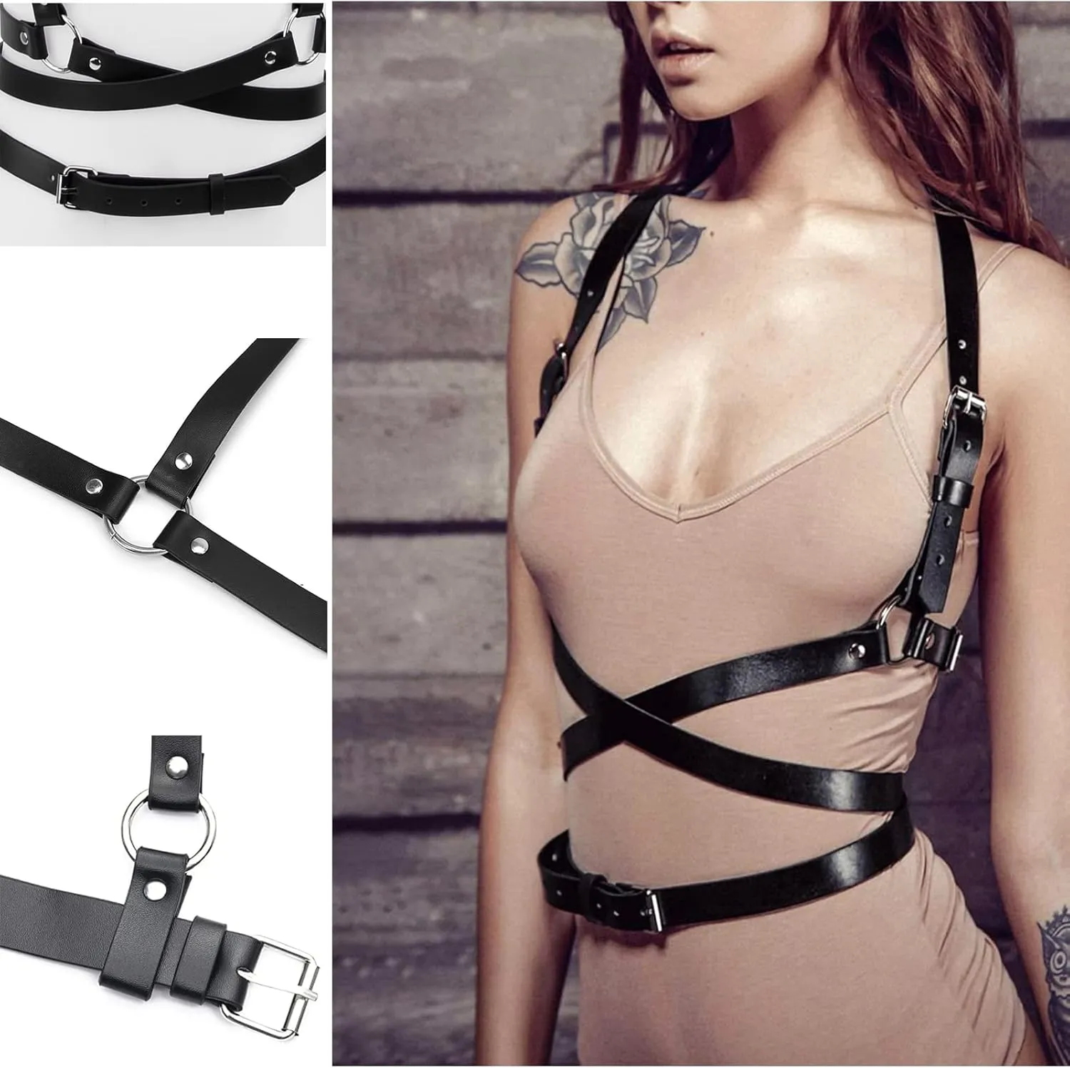 Punk Belt Black Pu Leather Harness Belt for Women Goth Body Adjustable Waist Belts Rave Halloween Dresses Party Accessories