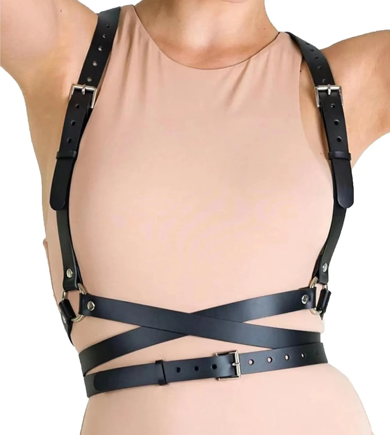 Punk Belt Black Pu Leather Harness Belt for Women Goth Body Adjustable Waist Belts Rave Halloween Dresses Party Accessories