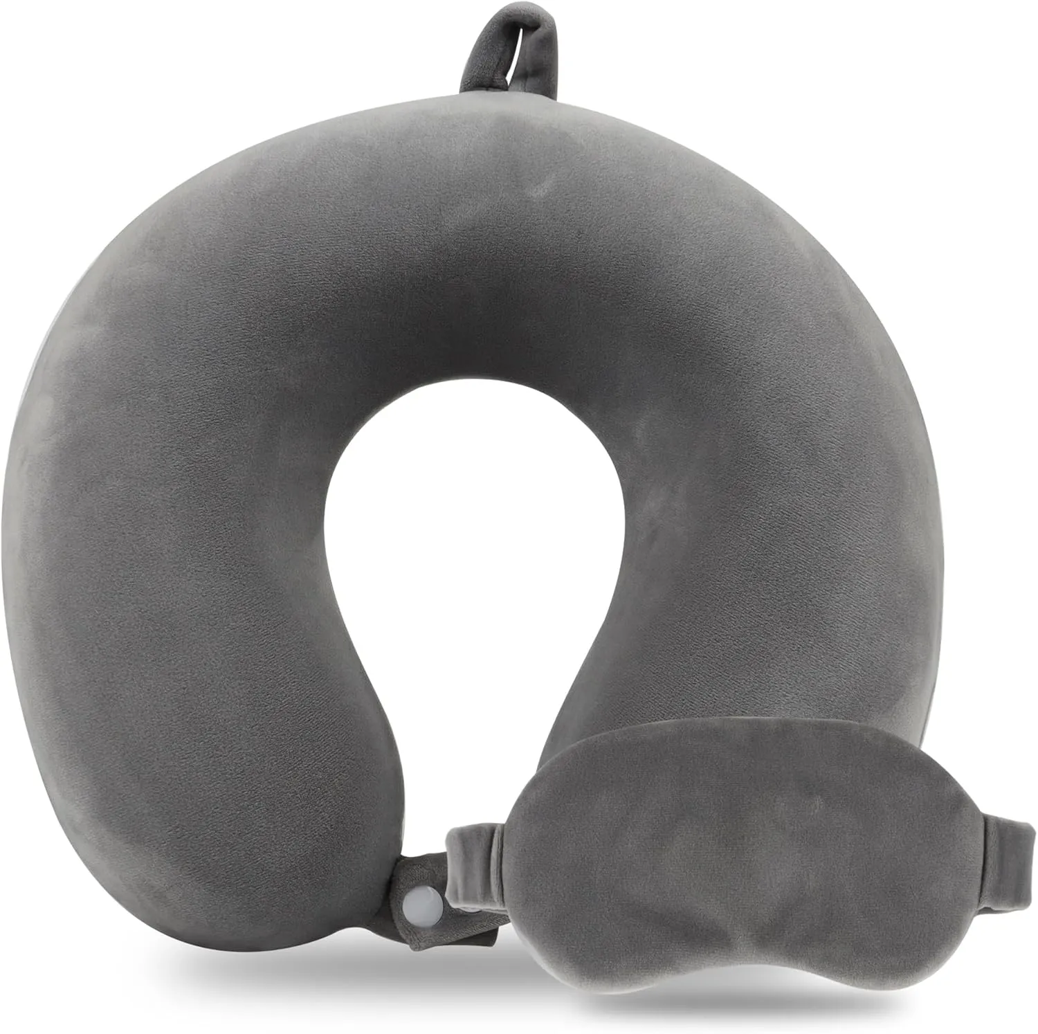 Pure Memory Foam Travel Pillow Set for Adults - Comfortable & Removable Machine Washable Cover, Neck Support Pillow Airplane Travel Kit with Eye Mask for Portable Plane Accessories -Dark Grey
