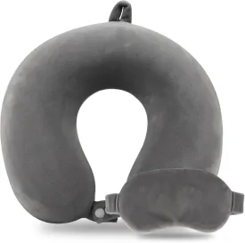 Pure Memory Foam Travel Pillow Set for Adults - Comfortable & Removable Machine Washable Cover, Neck Support Pillow Airplane Travel Kit with Eye Mask for Portable Plane Accessories -Dark Grey