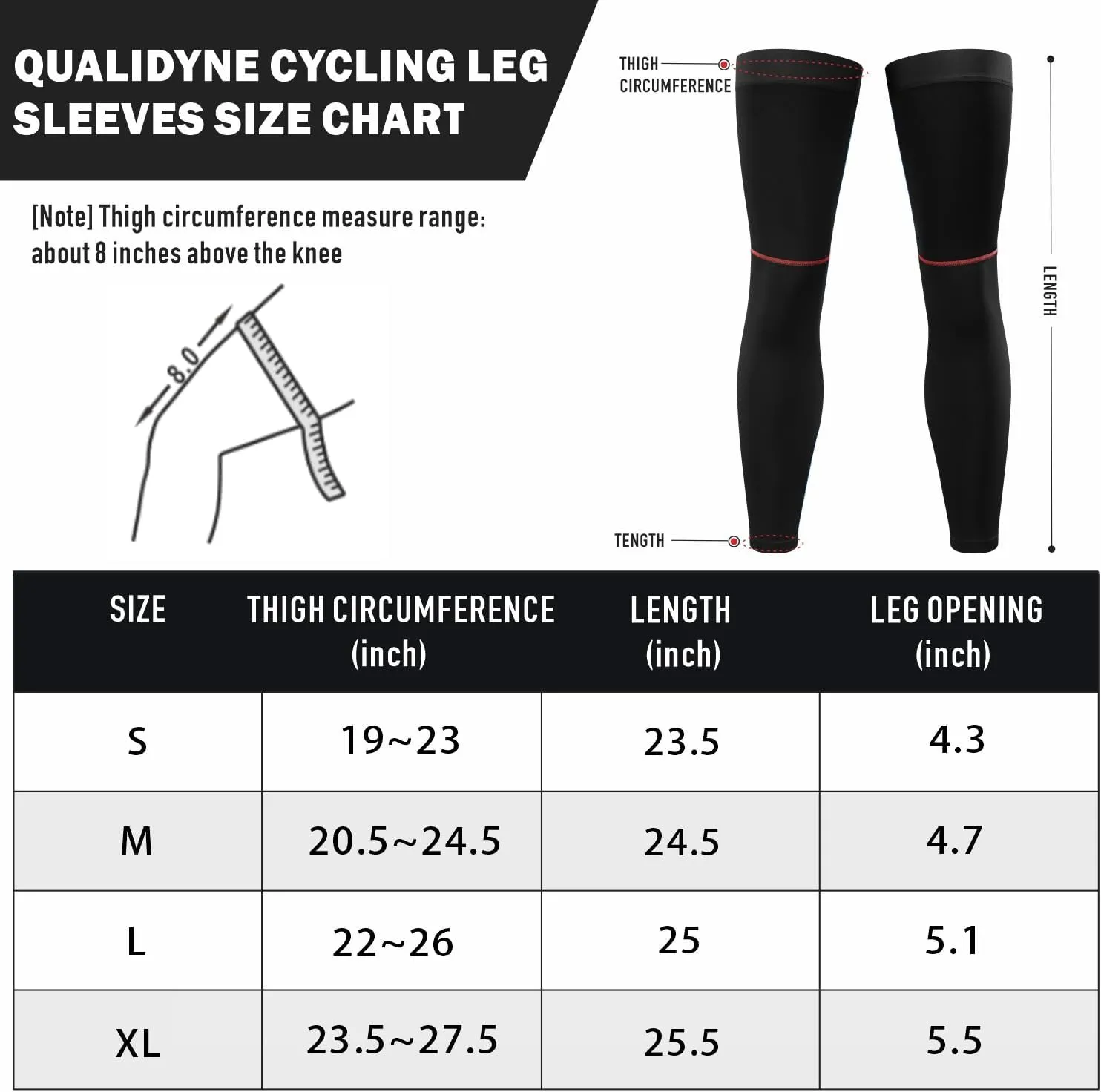 qualidyne Cycling Leg Warmers Fleece Lined Thermal Long Leg Sleeves Cycling Bicycle MTB Riding Leg Warmers