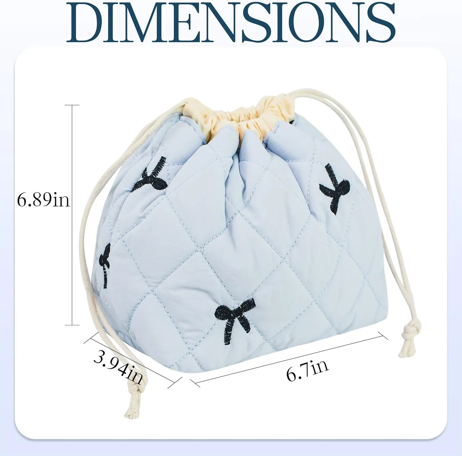Quilted Makeup Bag for Women, Coquette Aesthetic Cosmetic Bag, Cute Travel Toiletry Bag, Cotton Drawstring Pouch for Women and Girls
