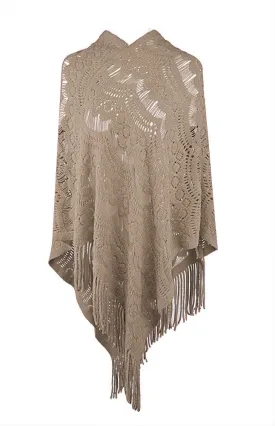 QZUnique Women's Knitted Tassel Shawl Asymmetric Hem Poncho Fringed Pullover Sweater Solid Color Cowl Neck Top Coat Wrap Cape
