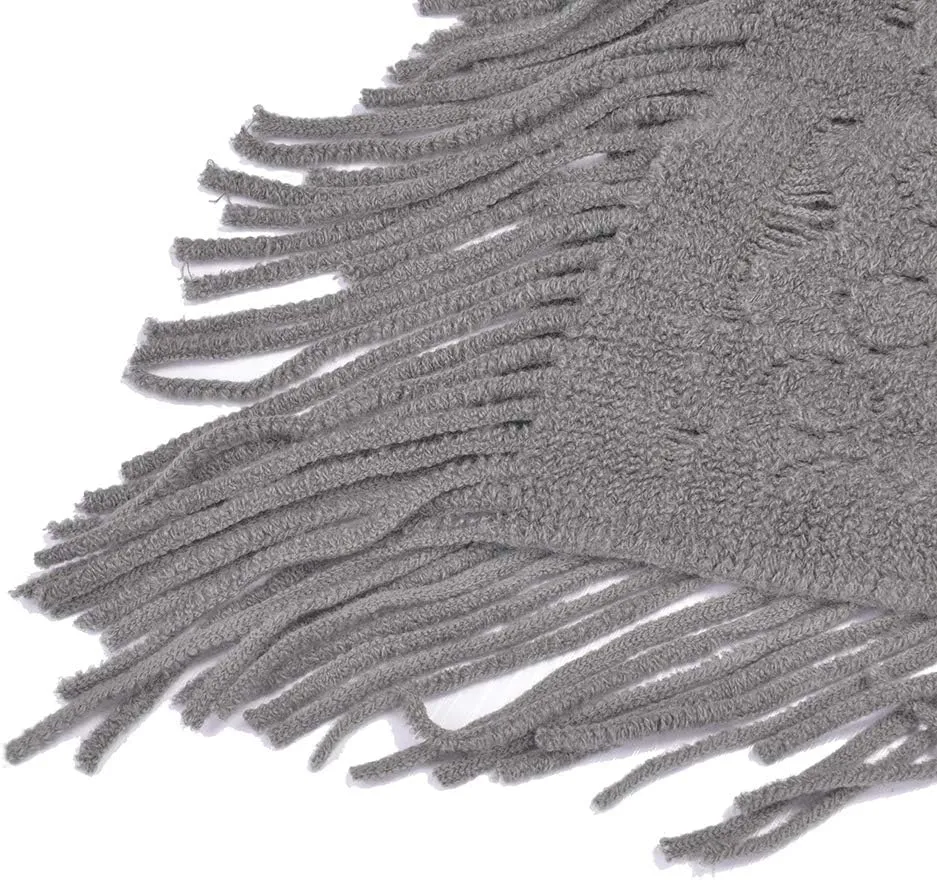 QZUnique Women's Knitted Tassel Shawl Asymmetric Hem Poncho Fringed Pullover Sweater Solid Color Cowl Neck Top Coat Wrap Cape